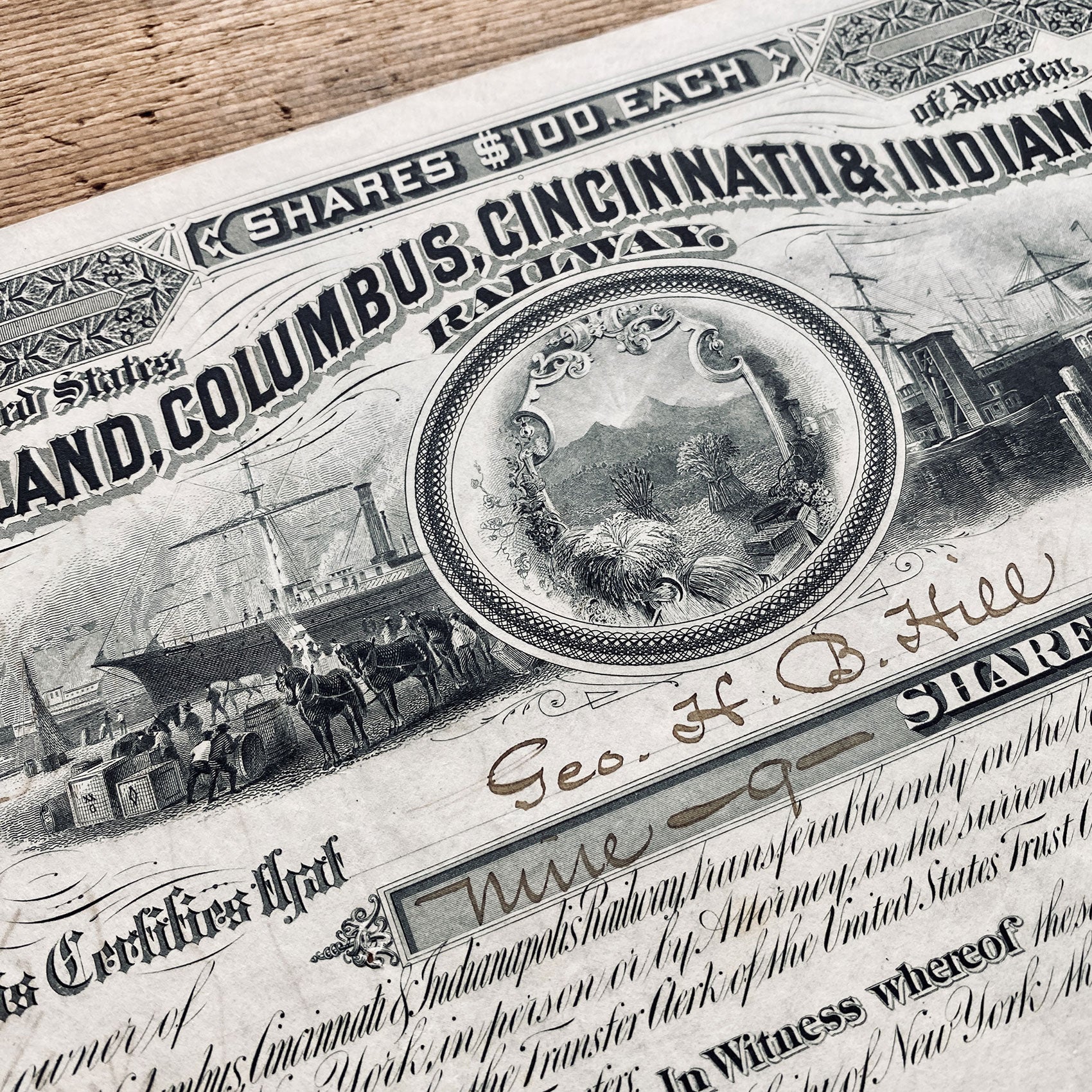 Cleveland Columbus Cincinnati Indianapolis railway Share Certificate - 1884
