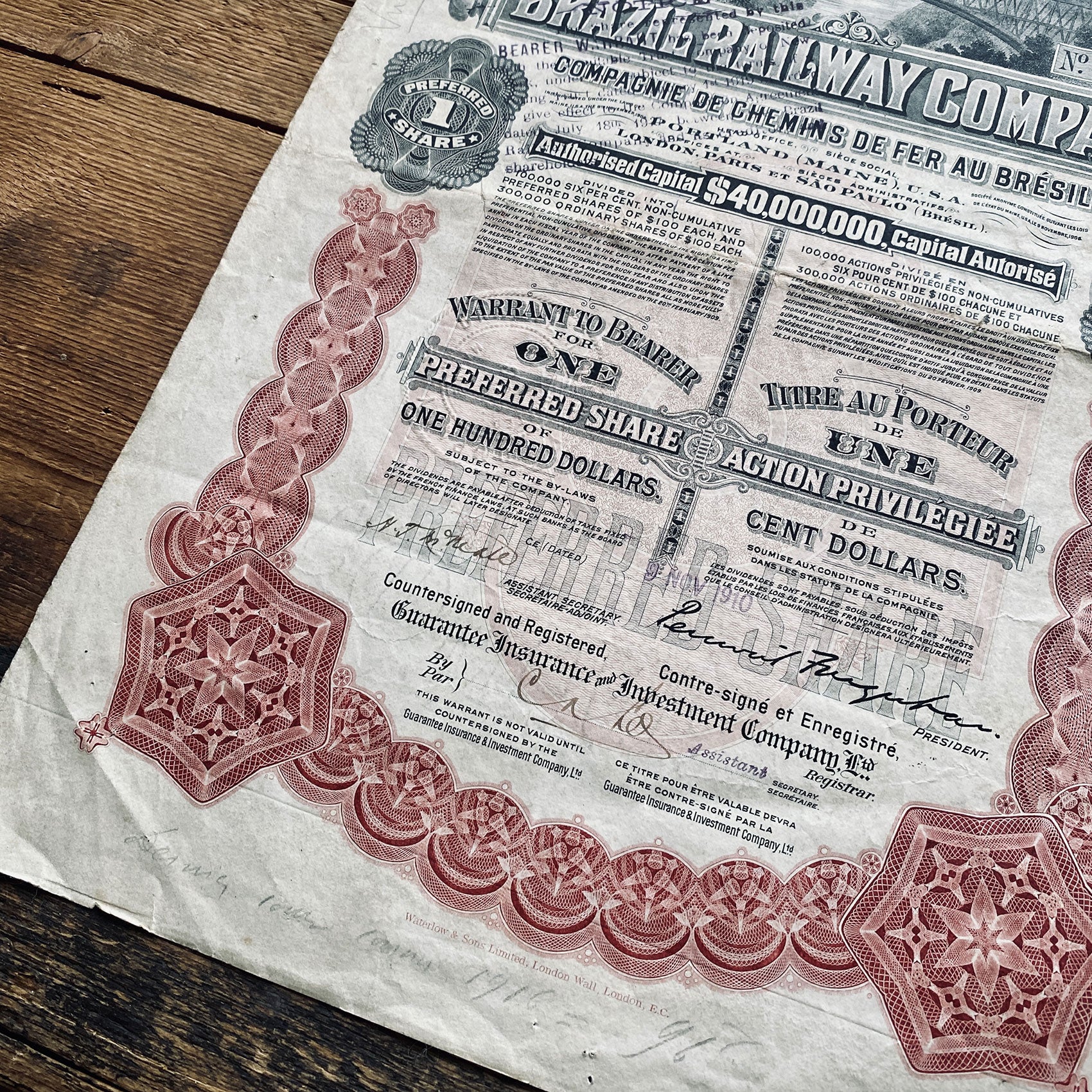 Brazil Railway Company Share Certificate - 1912
