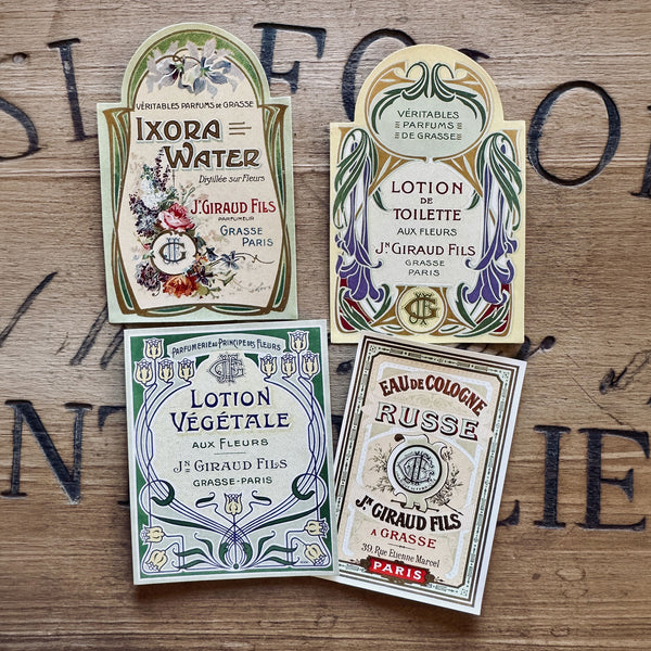 4 Late 1800's GIRAUD French Perfume Labels (0326-G2)