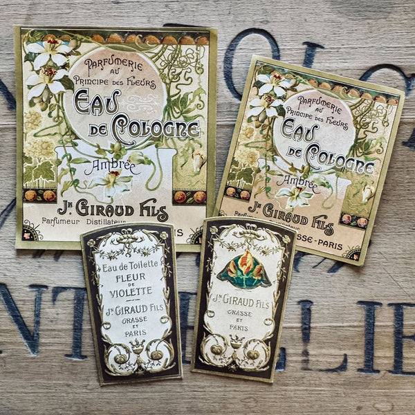 4 Late 1800's GIRAUD French Perfume Labels (0326-G6)