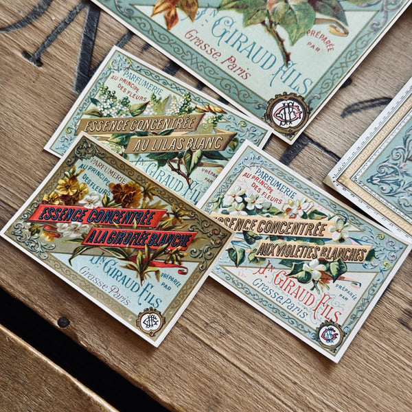 7 Late 1800's GIRAUD French Perfume Labels (0326-G8)