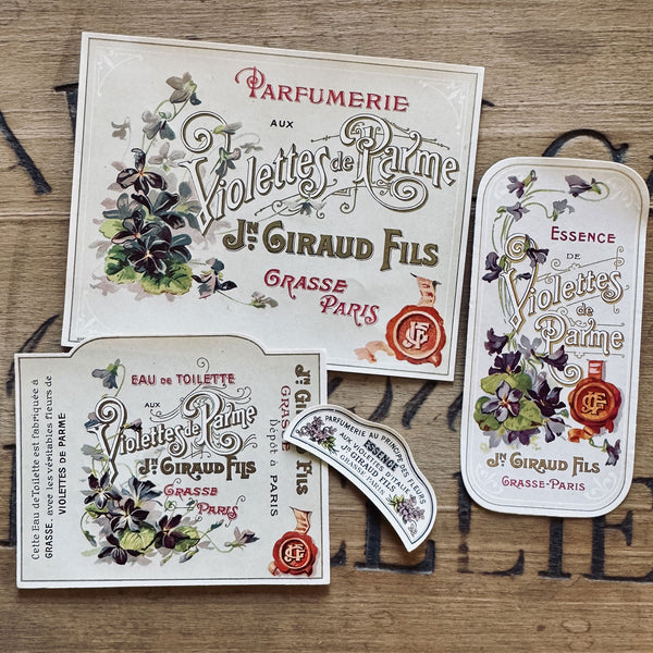 4 Late 1800's GIRAUD French Perfume Labels (0326-G9)