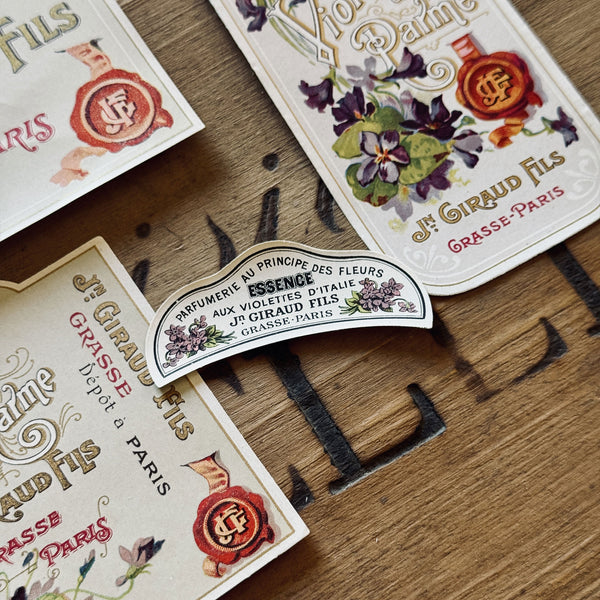 4 Late 1800's GIRAUD French Perfume Labels (0326-G9)