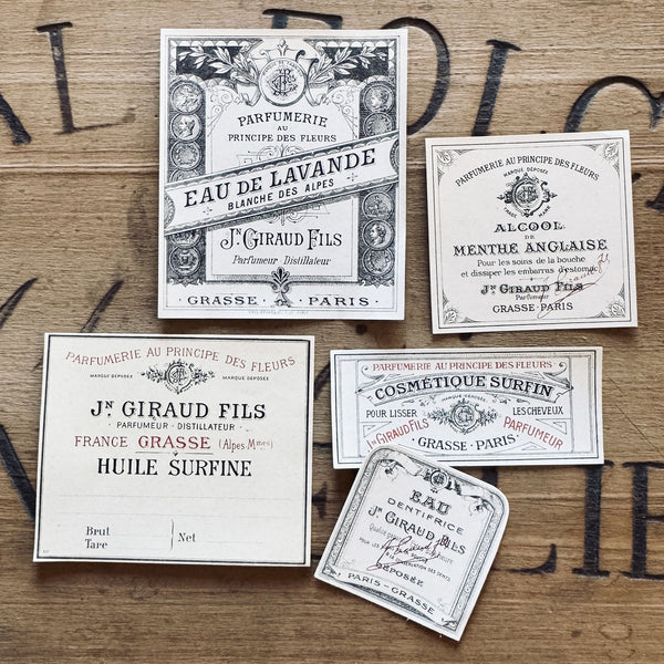 5 Late 1800's GIRAUD French Perfume Labels (0326-G12)