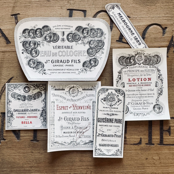5 Late 1800's GIRAUD French Perfume Labels (0326-G14)