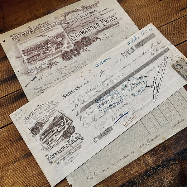 Schwander Frères  letterhead and check