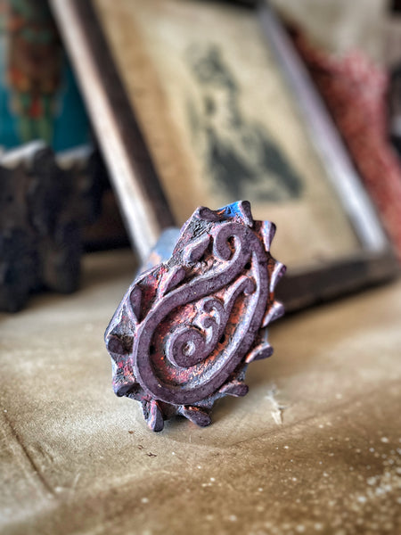 Antique Indian Wooden Block Print Stamp – Sunburst Paisley Motif - IND 36