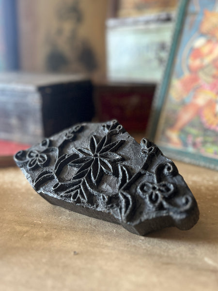 Traditional Indian Carved Wooden Block Print Stamp – Floral Motif - IND 40